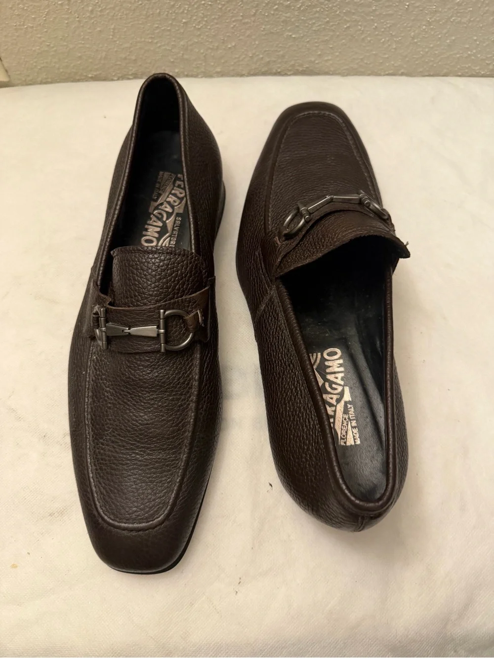 SALVATORE FERRAGAMO 'men’s Metrone' Dark Brown Leather Loafers SZ US10,pre-owned